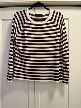 Zara Brown and White Striped Long-Sleeve Top
